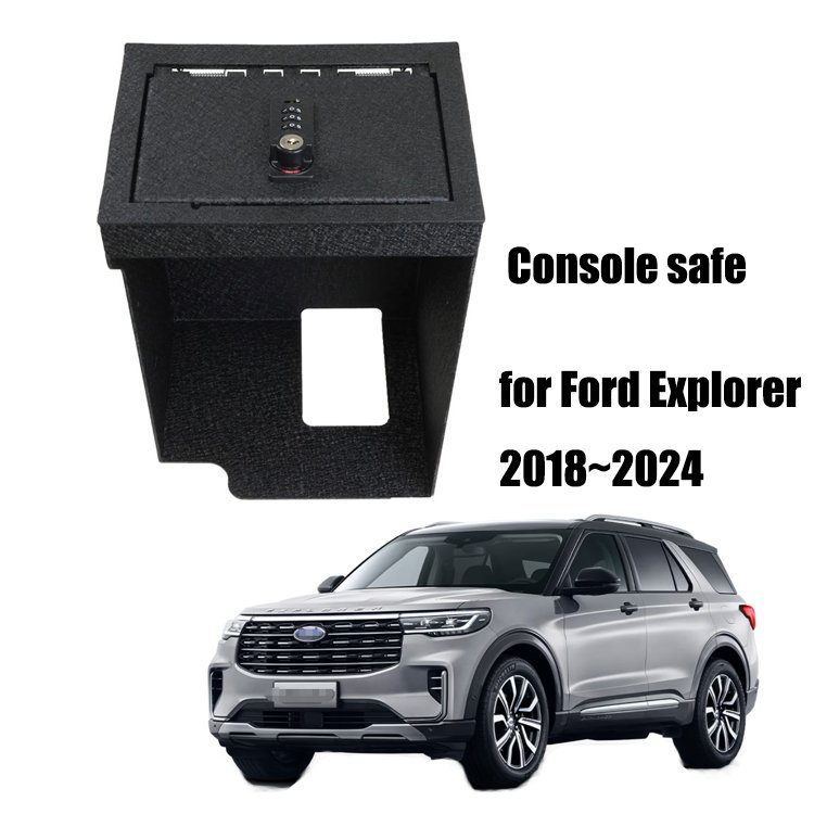 New Luxury Steel Car Gun Safe for 2018-2024 Ford Explorer Interior Accessory Armrest Box Secure Storage Console Safe