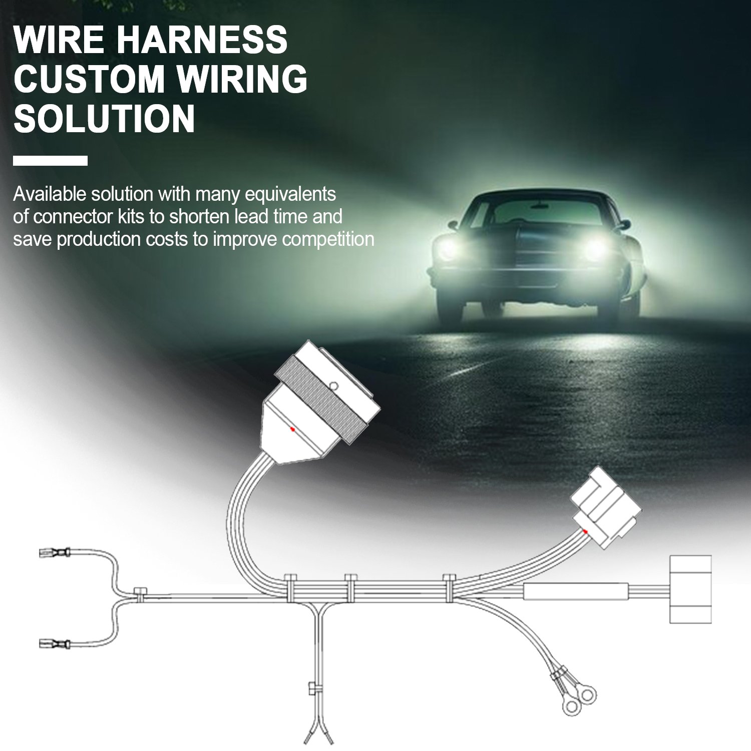 Automotive Wiring Harness Kit With LED Headlight Relay Fuse Copper Conductor PVC Insulation Automobile Electronic Applications