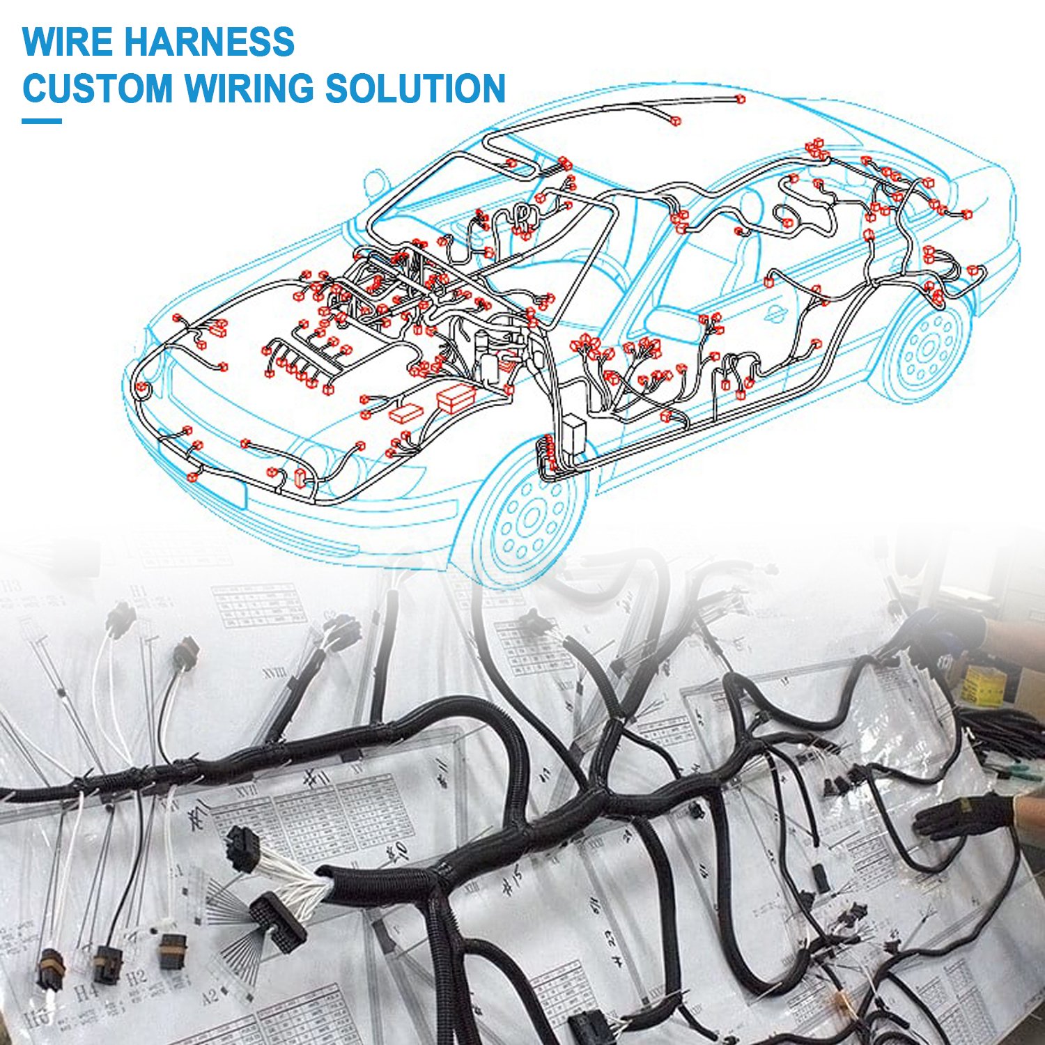 Automotive Wiring Harness Kit With LED Headlight Relay Fuse Copper Conductor PVC Insulation Automobile Electronic Applications