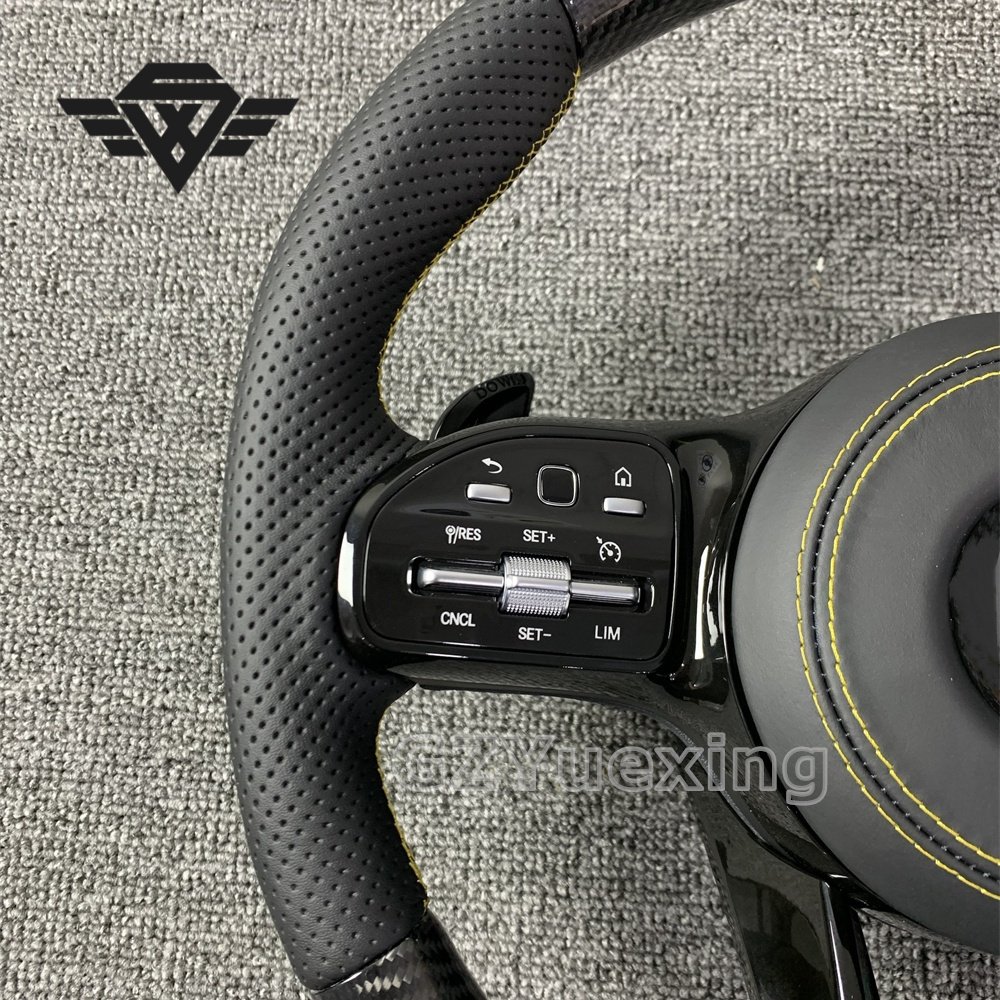 High Quality For Mercedes Benz 809AMG Carbon Fiber Yellow Stitching Black Button Circular Assembly Steering Wheel