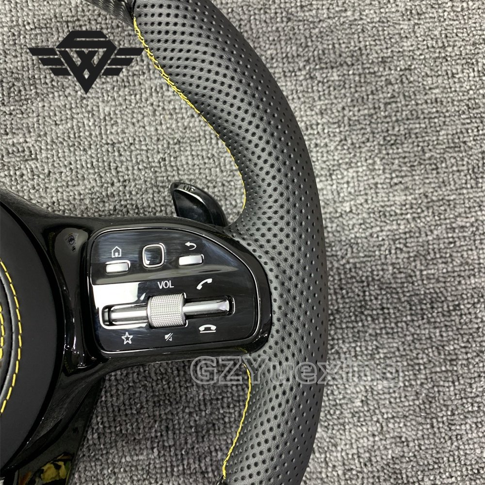 High Quality For Mercedes Benz 809AMG Carbon Fiber Yellow Stitching Black Button Circular Assembly Steering Wheel