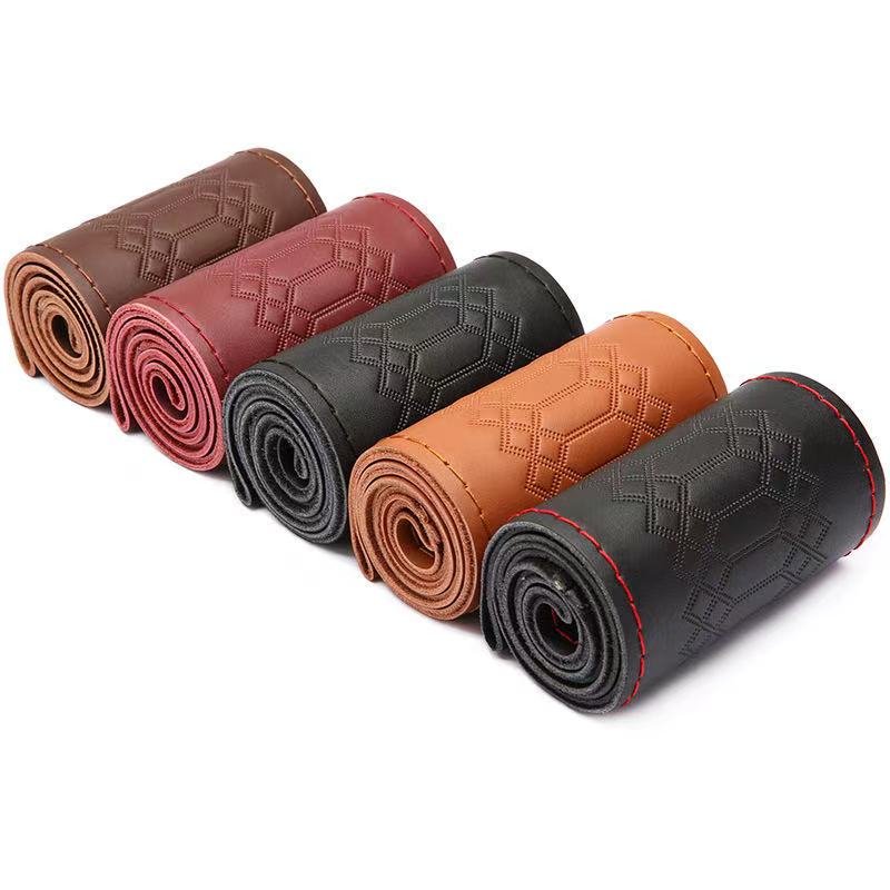 2021 Fashion DIY Hand Sewing Car Steering Wheel Cover Soft Anti slip Microfiber leather