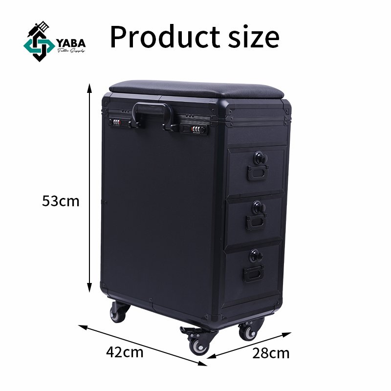 YABA Large Capacity Tattoo Trolley Case Easy Carrying Luggage Box with Silence Wheels and Handles Tattoo Armrest