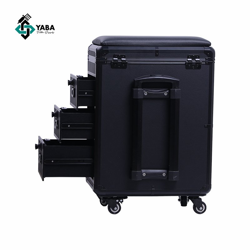 YABA Large Capacity Tattoo Trolley Case Easy Carrying Luggage Box with Silence Wheels and Handles Tattoo Armrest