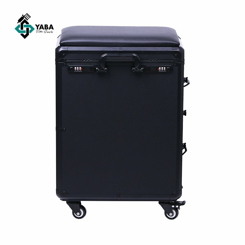 YABA Large Capacity Tattoo Trolley Case Easy Carrying Luggage Box with Silence Wheels and Handles Tattoo Armrest