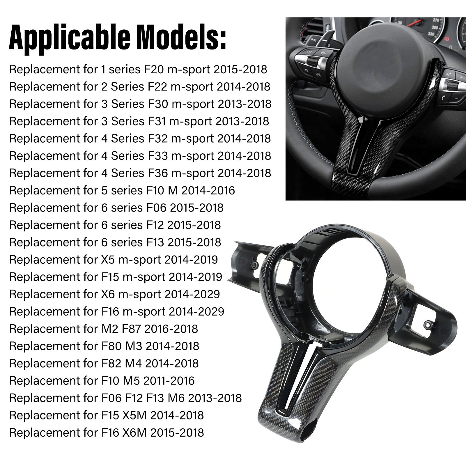 Carbon Fiber Center Trim Replacement For BMW F20 F22 F30 F32 F10 F06 F15 F16 F80 F87 Car Steering Wheel Cover Trim