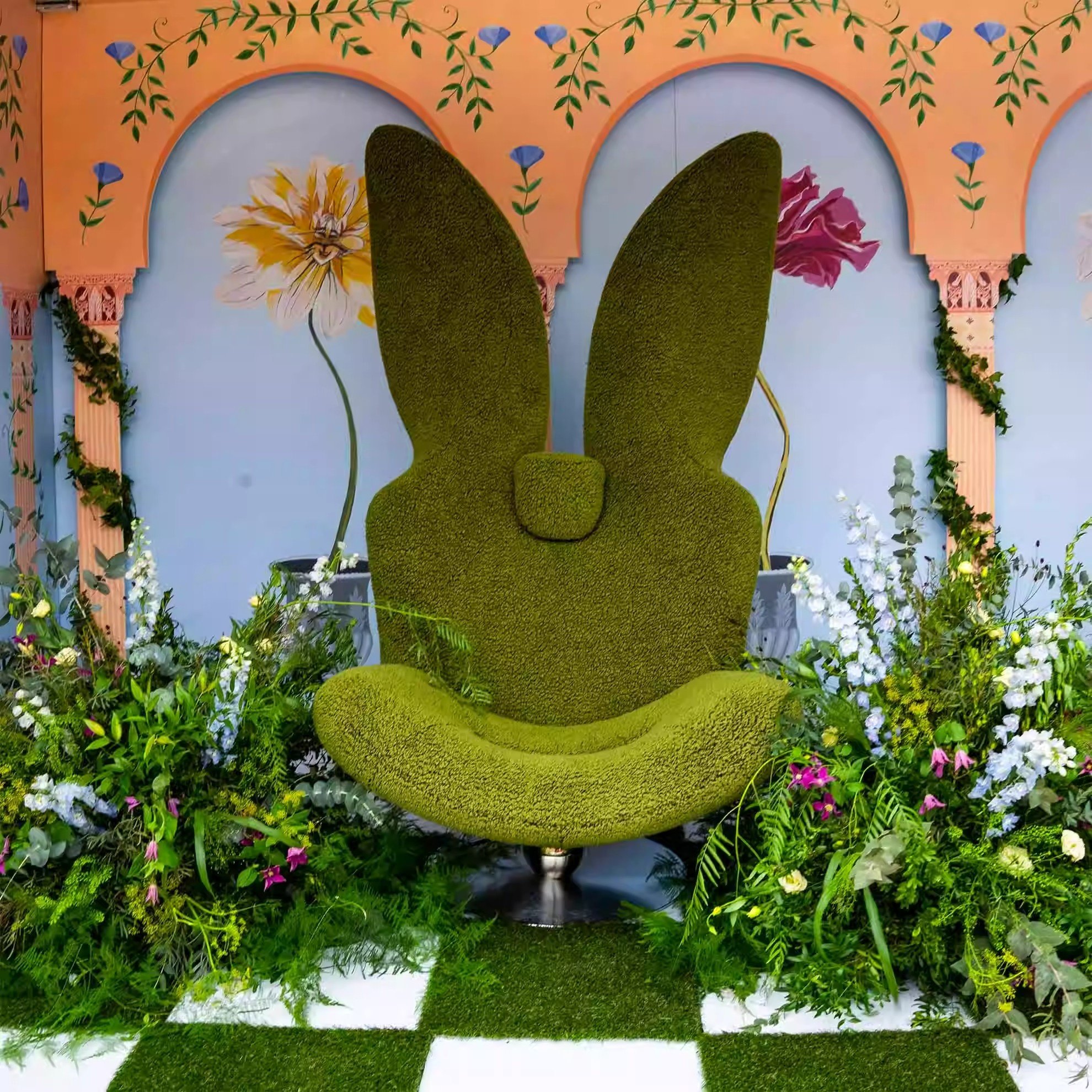 Nordic Creative Design Fiberglass Green Rabbit Leisure Chair Armrest Single Sofa Chair Living Room High Back Accent Lounge Chair