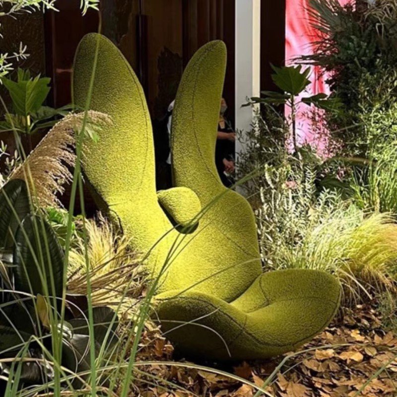 Nordic Creative Design Fiberglass Green Rabbit Leisure Chair Armrest Single Sofa Chair Living Room High Back Accent Lounge Chair