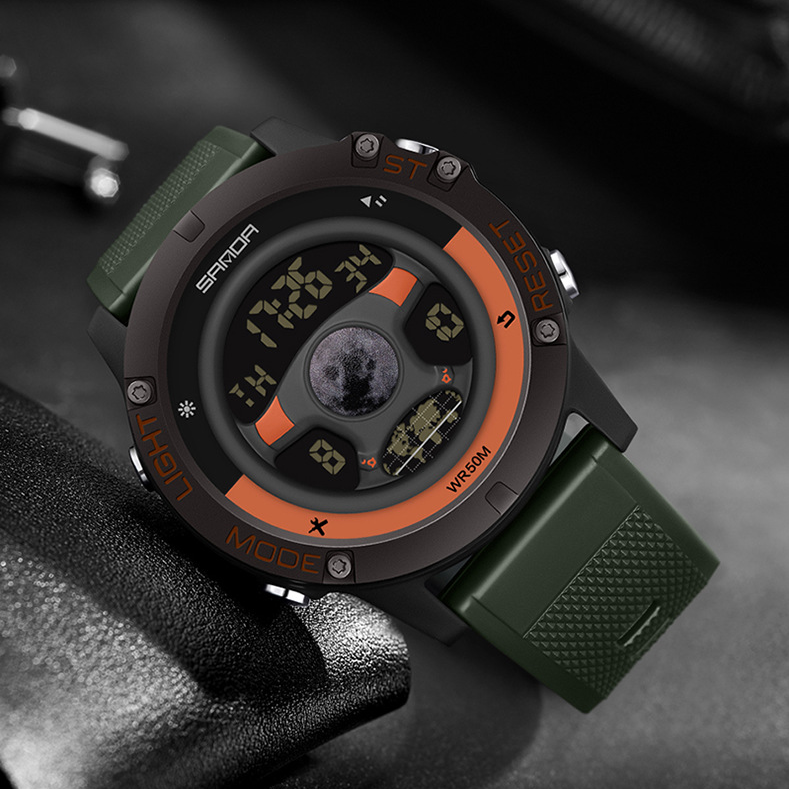 SANDA 9024 Men's New Car Steering Wheel Watch Sport Silicone Band Design 50M Waterproof LED Digital Wristwatch Relogio Masculino