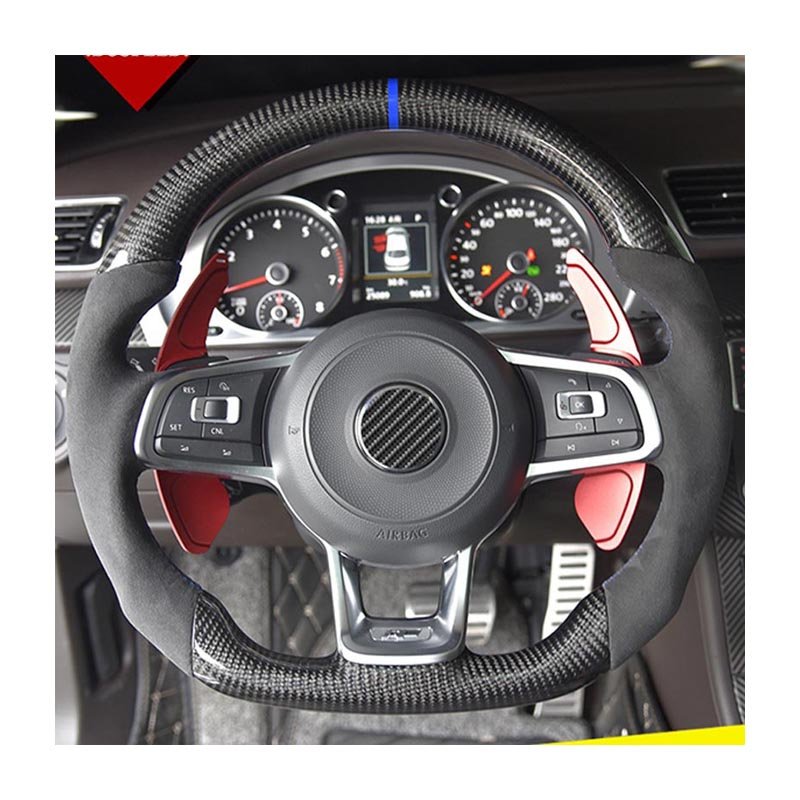 For VW MK6 MK7 MK7.5 GTI R Polo White Stitching Steering Wheel Assembly Carbon Fiber With Red Back Label Assembly Accessories