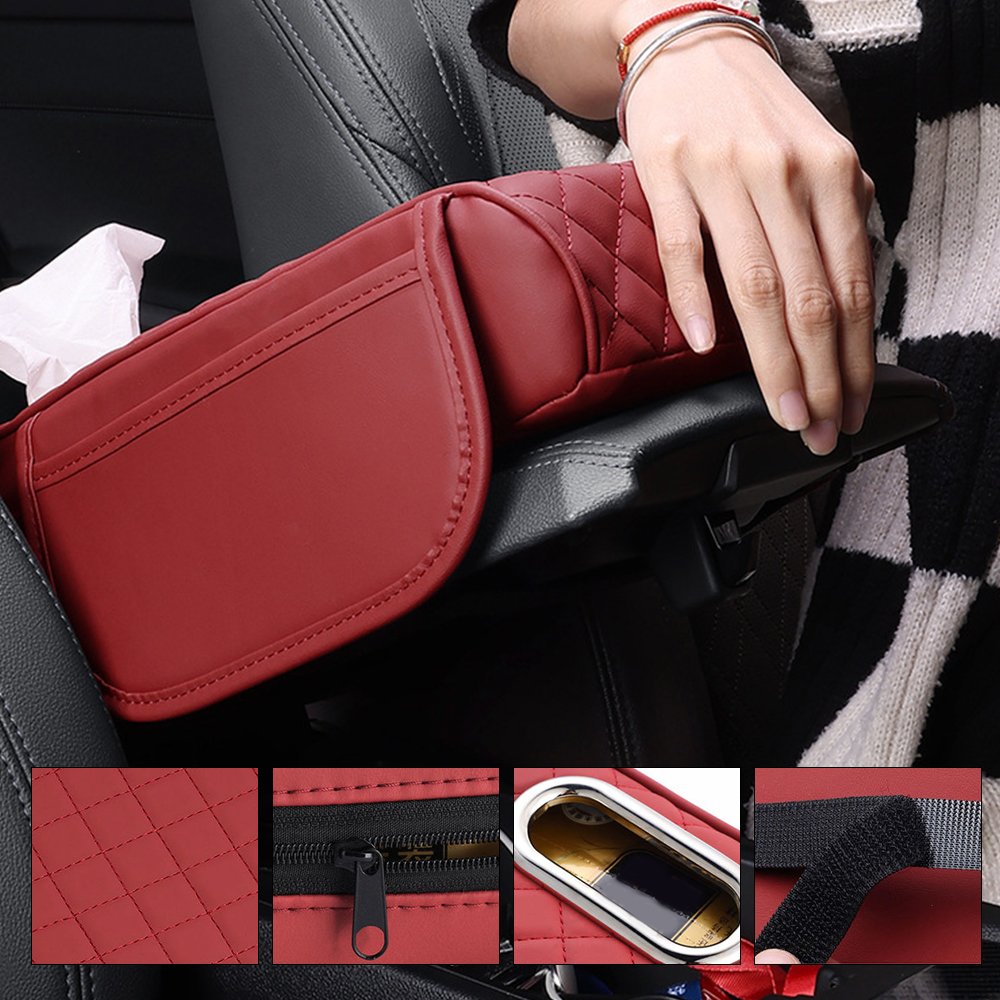 Luxury Leather Memory Foam Extender Cushion Protector Napkin Storage Car Armrest Console Box With Phone Tissue Organizer for Car