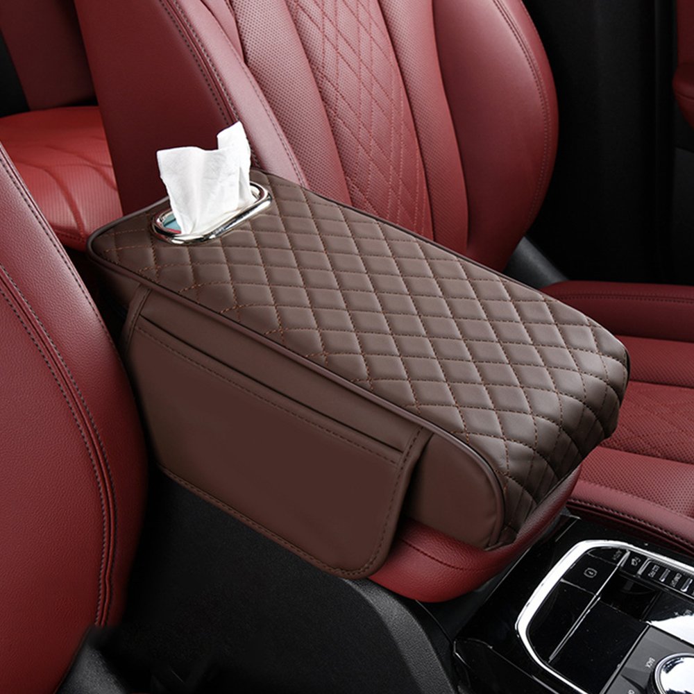 Luxury Leather Memory Foam Extender Cushion Protector Napkin Storage Car Armrest Console Box With Phone Tissue Organizer for Car