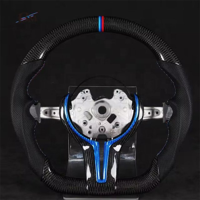 M Performance For M5/F10 F11 F18 F12 F13 BMW Blue Cover Plate Carbon Fiber Leather Steering Wheel Interior Accessories For Cars