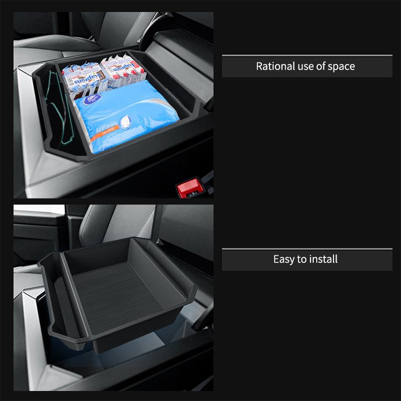 Tesla Cybertruck Durable Black ABS Armrest Storage Box Automotive Accessories