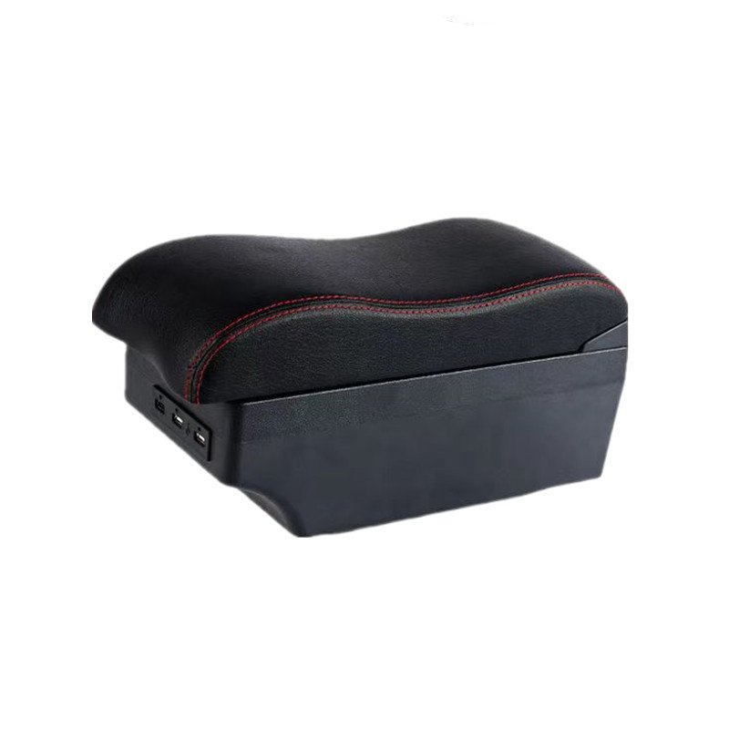 Curved Design Car Armrest Double Layers Slide USB Charger Black PU Leather Auto Console Arm Rest Box