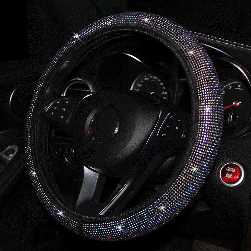 Car Steering Wheel Covered with Sparkly Diamond Rhinestones Car Accessory with Anti-Slip Lining 963852