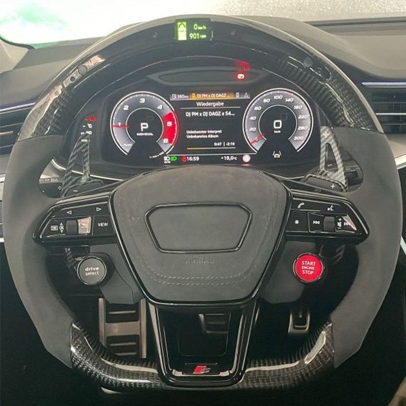 Car Start Button S-Line Half Alcantara Carbon Fiber Paddle LED Steering Wheel for Audi TT R8 A4 A5 B8 B9 S4 RS6 A6 C7 RS Q5 Q6