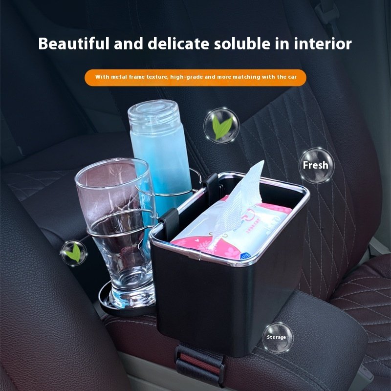 Felaruta Simple Creative Multi-Functional Car Storage Box Foldable Plastic Water Cup & Tissue Holder Armrest Organizer