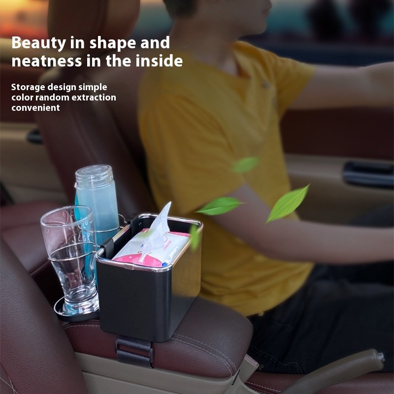 Felaruta Simple Creative Multi-Functional Car Storage Box Foldable Plastic Water Cup & Tissue Holder Armrest Organizer