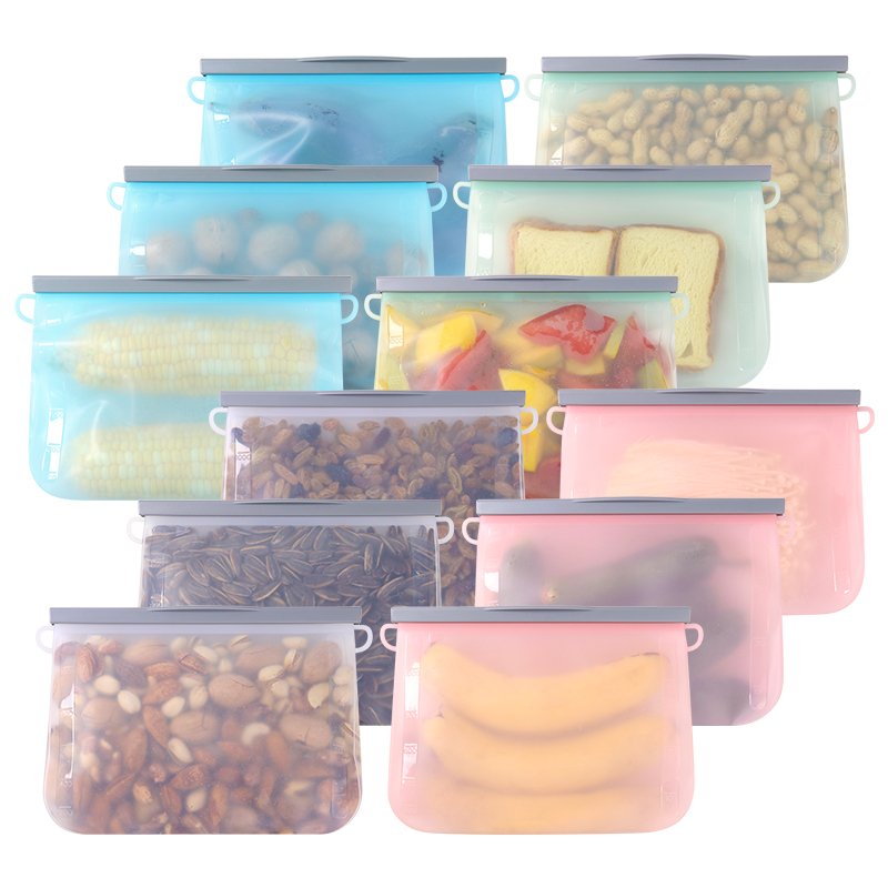 Platinum Silicone Home Organizer Snack Bag Reusable 500ml/1000ml Ziplock Food Container Outdoor Kitchen Fridge Compression