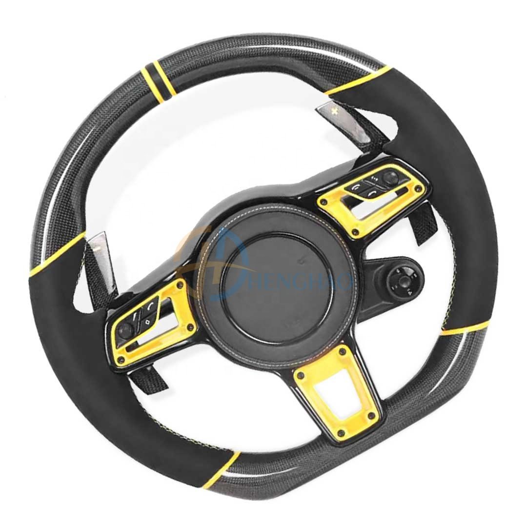 Customized Car Steering Wheel For Porsche Panamera Macan Cayman Boxster 718 991 911 Cayenne Upgraded Carbon Fiber Steering Wheel