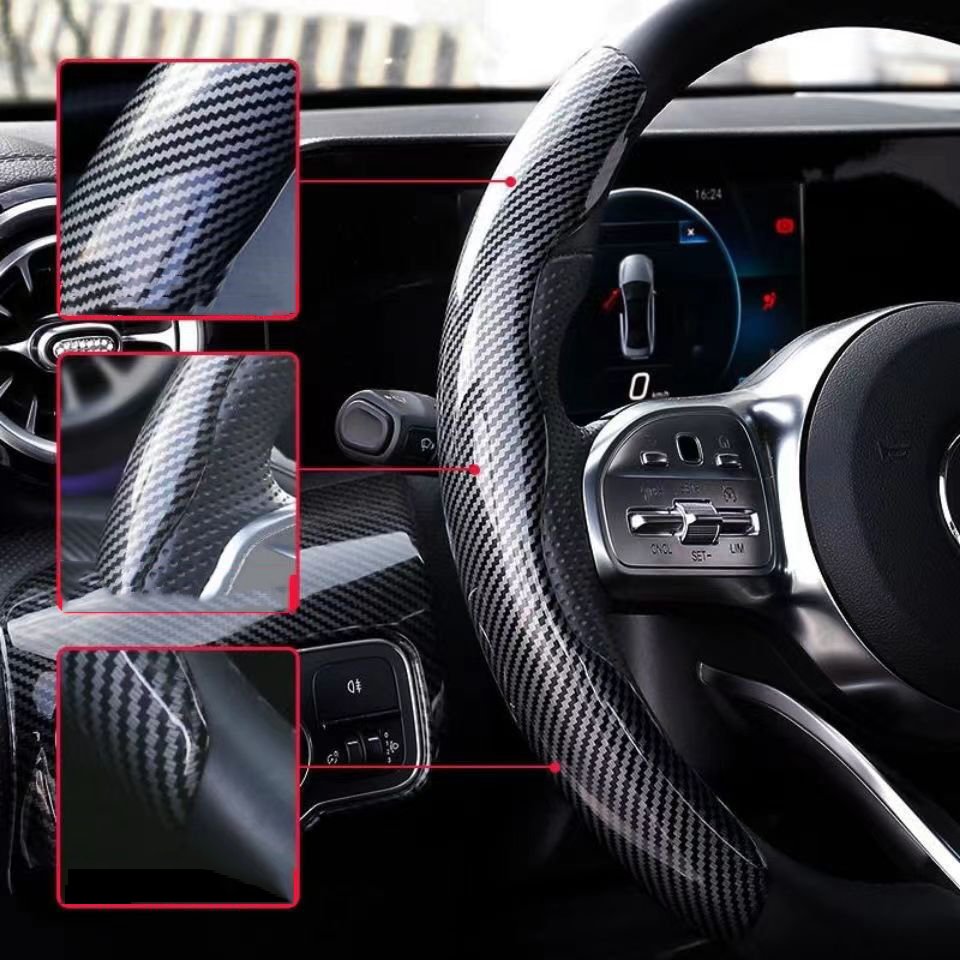 Car Steering Wheel Cover Breathable Anti Slip Steering Covers Suitable Auto Decoration Carbon Fiber Pattern Accessories