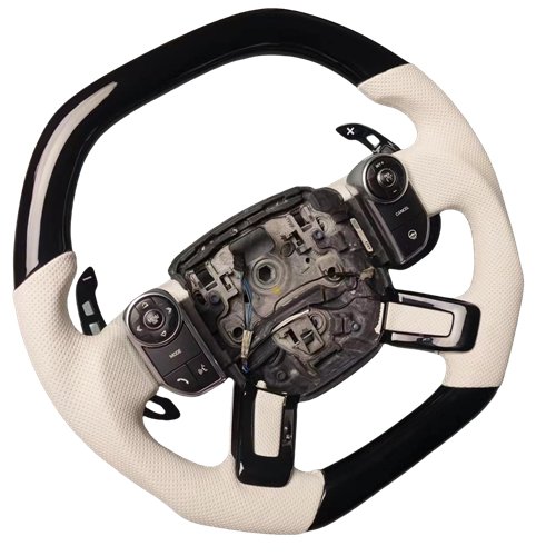 Custom leather car steering wheel control trim for the Range Rover Sport steering wheel