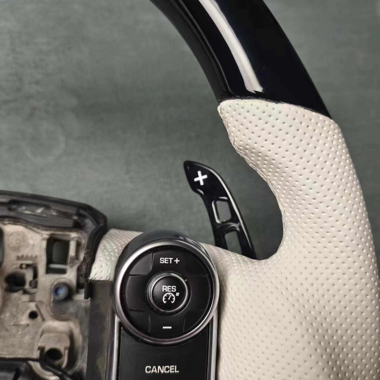 Custom leather car steering wheel control trim for the Range Rover Sport steering wheel