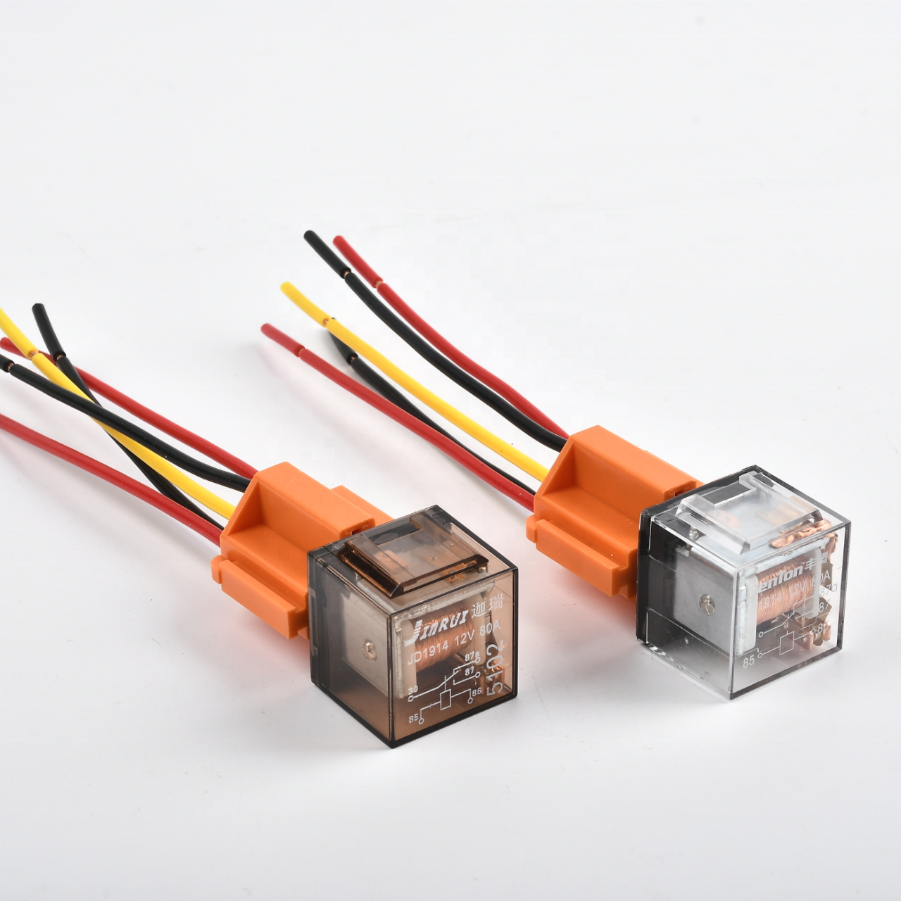 5-Pin Automotive Relay Socket with Ceramic Base 16AWG Line for Headlight & 4 Pin Relay Socket Auto Terminals
