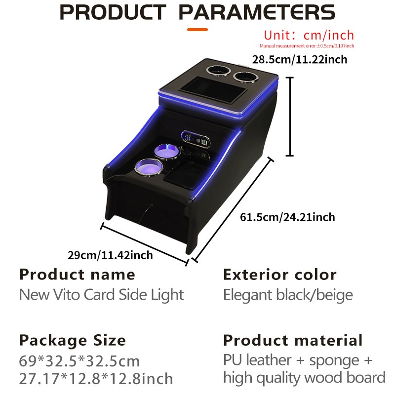 Wholesale Control Central Armrest Box Imported Vito Viano V260v250v220 116 W447 W639 Black With Side Light Wireless Charger