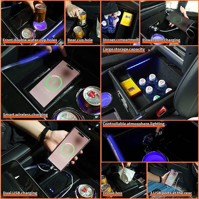 Wholesale Control Central Armrest Box Imported Vito Viano V260v250v220 116 W447 W639 Black With Side Light Wireless Charger