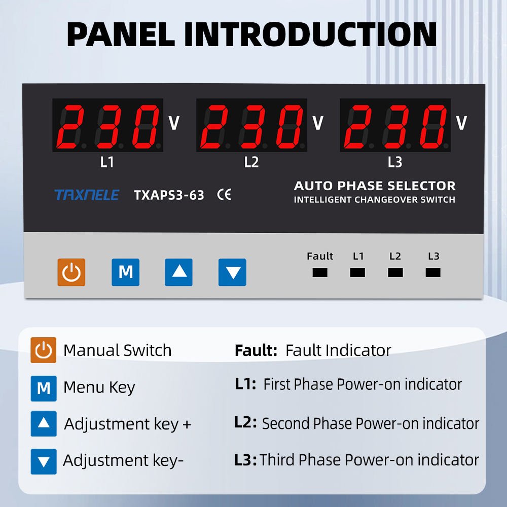 3P+N Three Phase Selector Voltmeter with Adjustable Over and Under Voltage protection Relays Protector Auto Changeover Switch