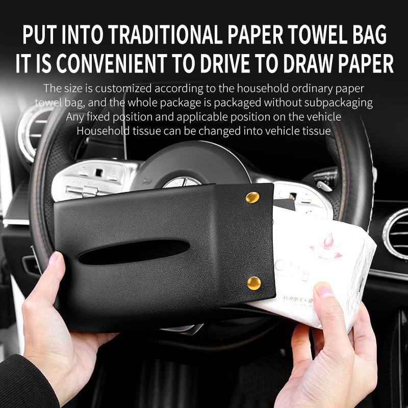 Black Car Tissue Box Car Sun Visor Back Seat Headrest Hanging Holder Boxes Auto Home Universal Napkin Paper Pu Leather Box