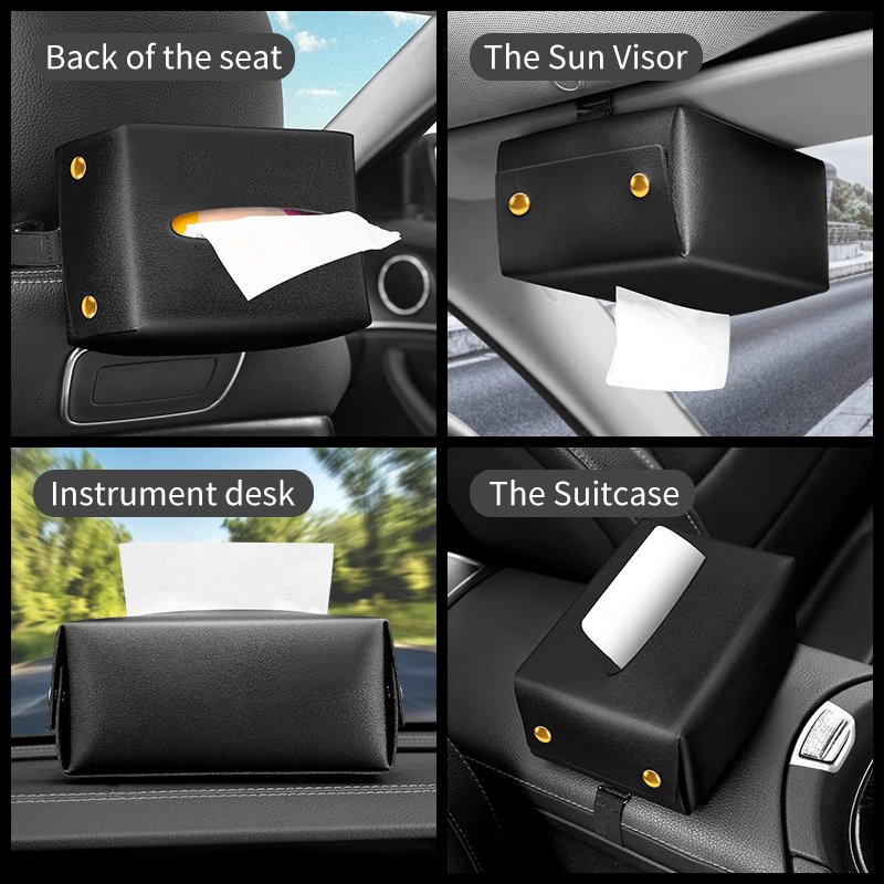 Black Car Tissue Box Car Sun Visor Back Seat Headrest Hanging Holder Boxes Auto Home Universal Napkin Paper Pu Leather Box