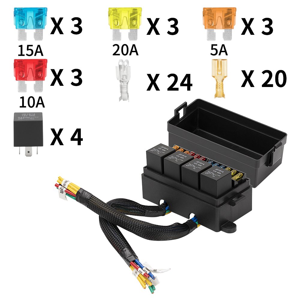 Daiertek RB-R4F12-W1 40A 12V 24V Auto Car 12 Way Socket Universal Relay And Fuse Box Wired Relay Box For Auto Car