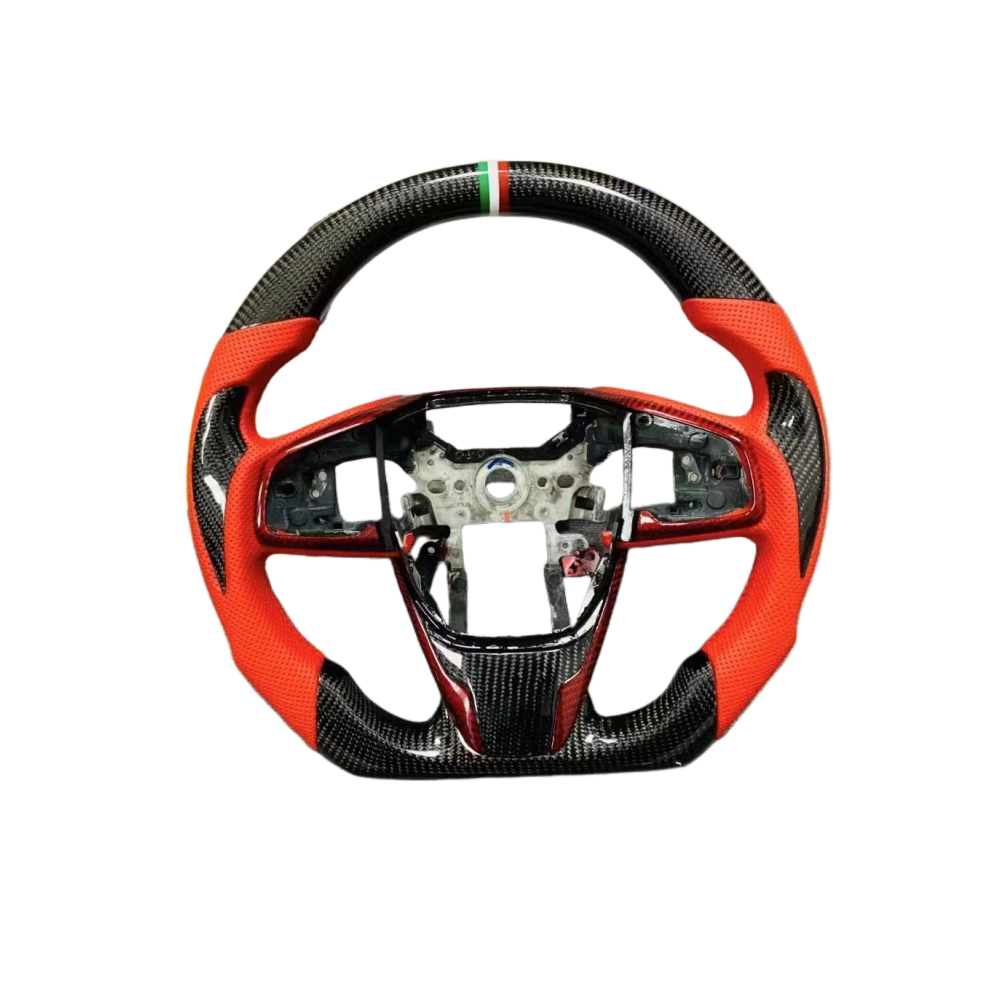 Custom Car Interior Accessories Carbon Fiber Steering Wheel Covered Red Leather For Honda Civic Accord CRV Models