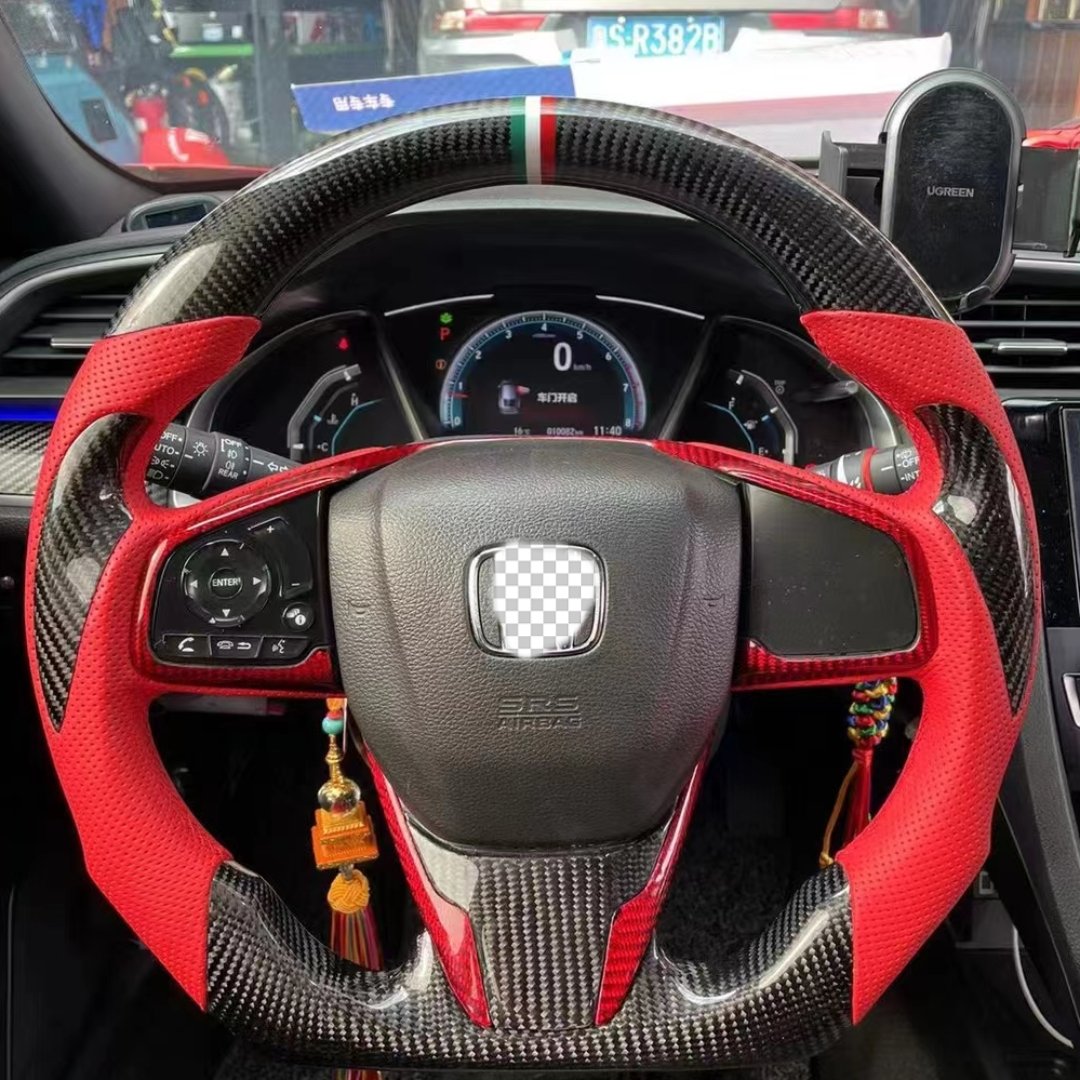 Custom Car Interior Accessories Carbon Fiber Steering Wheel Covered Red Leather For Honda Civic Accord CRV Models
