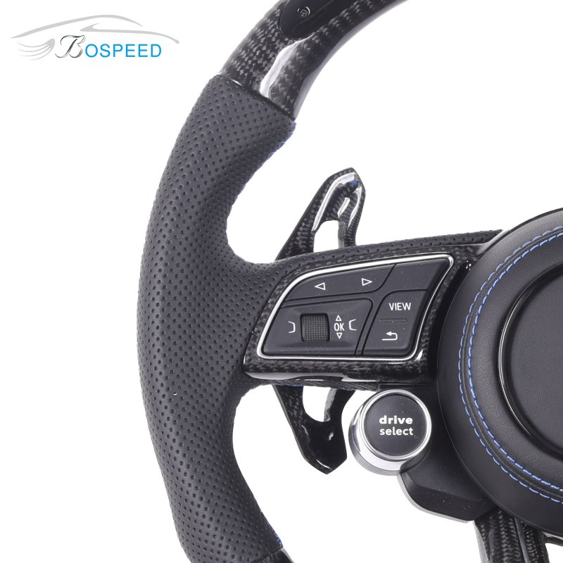 LED Carbon Fiber Leather Racing Car Steering Wheel for Audi RS