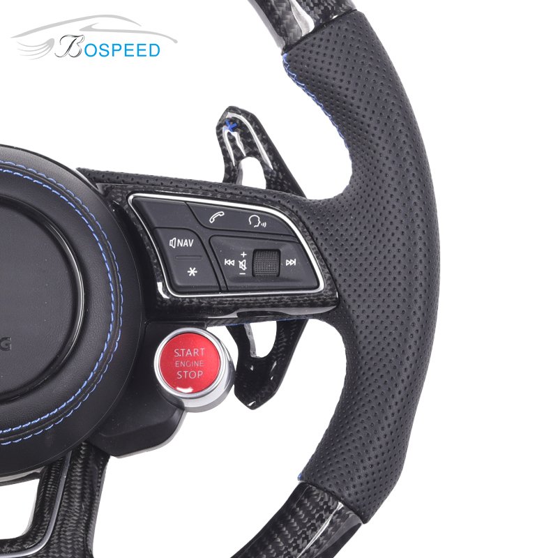 LED Carbon Fiber Leather Racing Car Steering Wheel for Audi RS