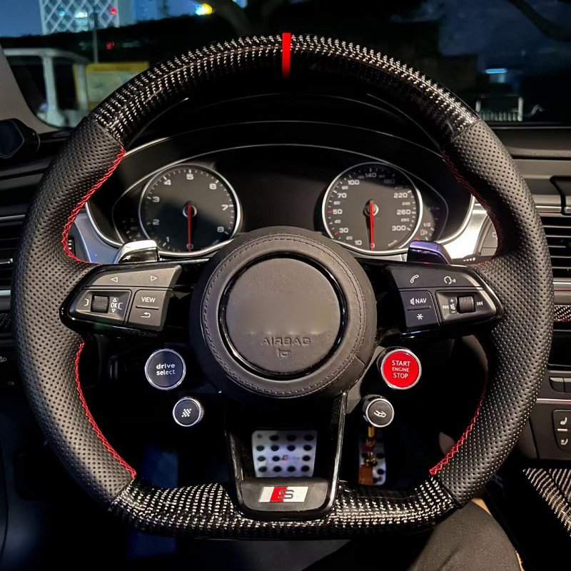2019-2021 Audi C8 A6 S6 RS6 A7 S7 RS7 Customized Carbon Fiber and Leather Steering Wheel Modification
