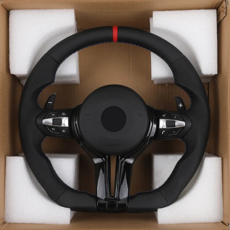 With Piano-black Trim Flat Bottom Half Perforated Leather Steering Wheel for BMW F10 F20 F30 F06 F22 M3 F80 M4 F82 X5 E70 E90