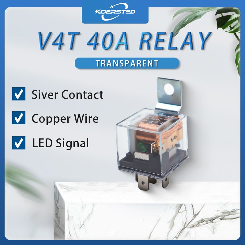 KKA-V4T Automotive Relay, 12V 24V 40A Car Relay, Auto Relay Transparent Shell with LED Light for Vehicles and Machines
