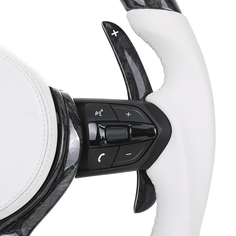 M Sport White Leather Forged Carbon Fiber Steering Wheel for BMW F10 F11 F30 F34 F36 F80 M3 F82 M4 F90 M5 E90 X5 E70 X6 E71 E60
