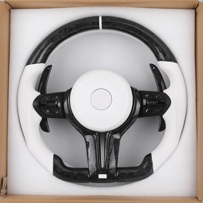 M Sport White Leather Forged Carbon Fiber Steering Wheel for BMW F10 F11 F30 F34 F36 F80 M3 F82 M4 F90 M5 E90 X5 E70 X6 E71 E60