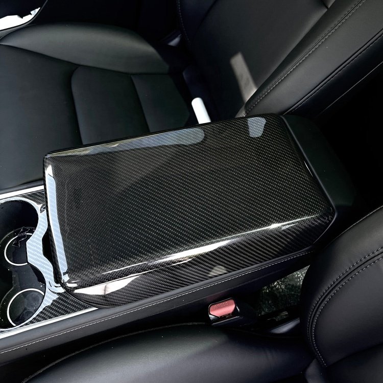 For Tesla Model 3 Inner Center Storage Trim Real Carbon Fiber Armrest Box Cover