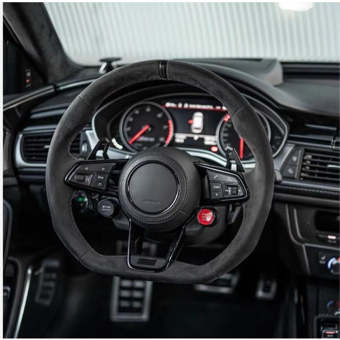 With Start Button S-Line Full Alcantara Leather Steering Wheel for Audi R8 TTRS C6 C7 S7 S4 A4 B8 RS3 SQ5 S5 B9 A6 C8 A3 2018