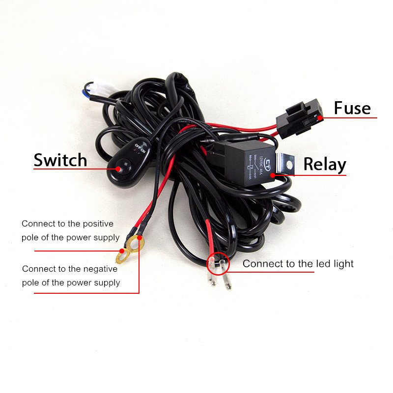 Universal 40A 12V Power Switch Relay Fuse Wiring Harness Kit for LED Light Bar Offroad
