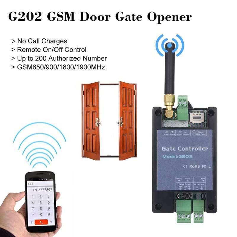 Free Call 850/900/1800/1900MHz Garage G202 Remote On/Off Control Access Door Opener Controller Relay Switch GSM Door Gate Opener