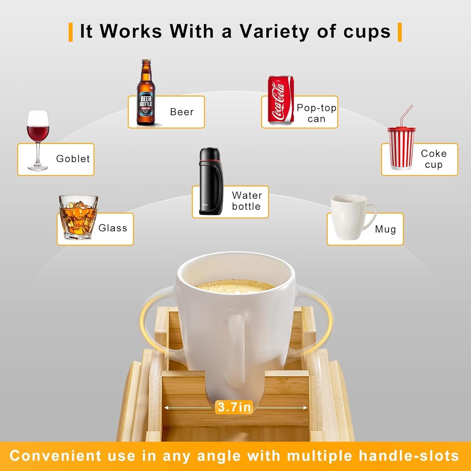 Addreen Anti-Slip Arm Table Clip on Tray With Detachable Couch Cup Holder Tray - Anti-Slip Sofa Table Bamboo Sofa Armrest Tray