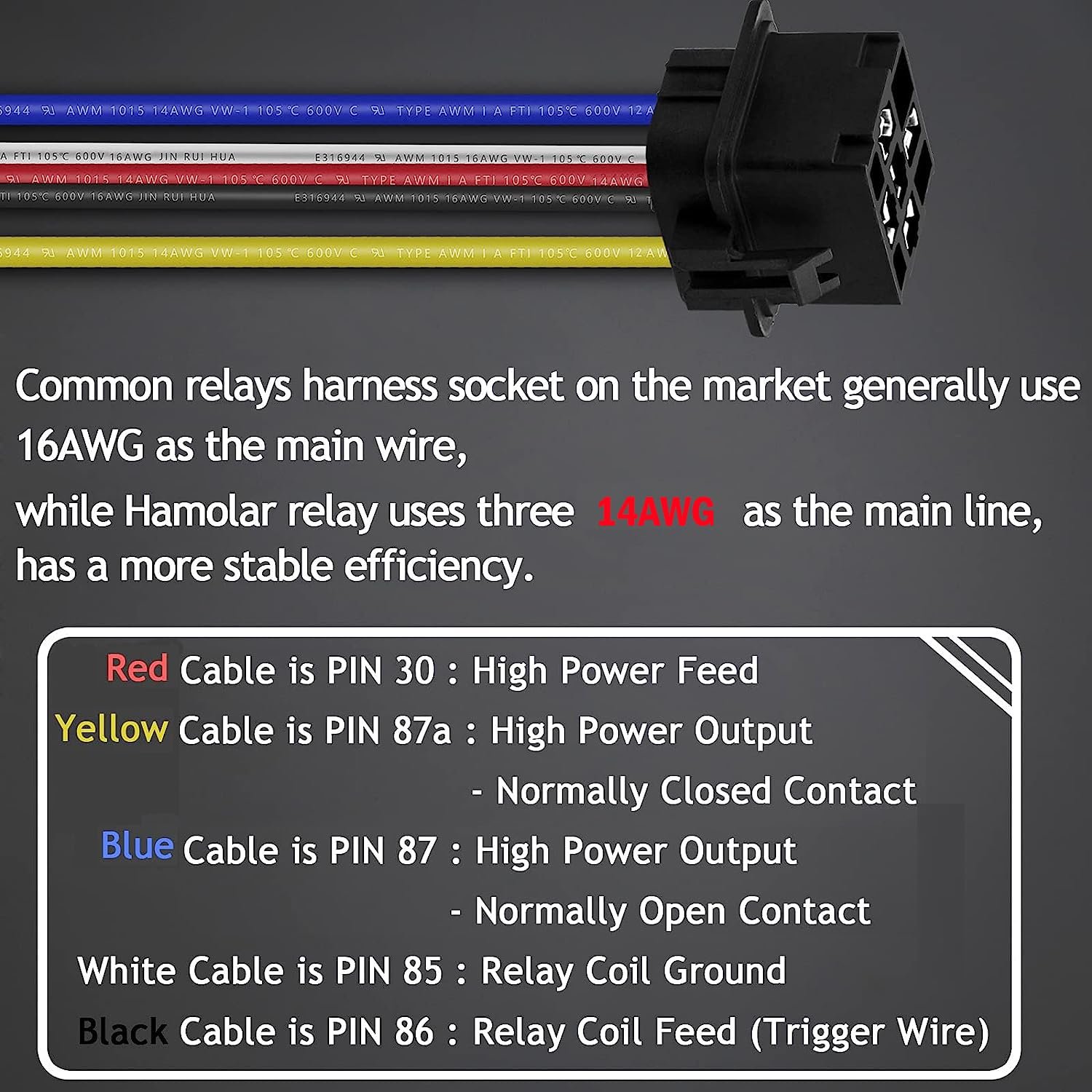 12V Car Relay with Harness Plug Waterproof 4/5 Pin 40A 12Awg SPDT Heavy Duty JD1914 Hella Relay Kit for Automotive Boat Truck